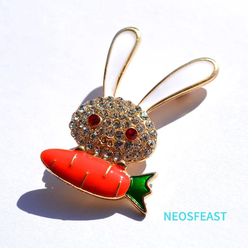 Cute Jewelry Rhinestone Rabbit Brooches For Women Multi Color Enameled