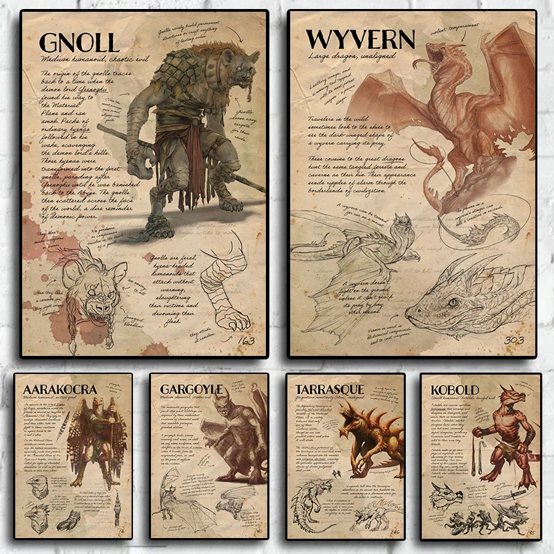 

Sketch Dinosaur Diary Retro Monster Thriller Home Wall Cartoon Decoration Canvas Poster Aesthetics Cute Kids Room Living Picture
