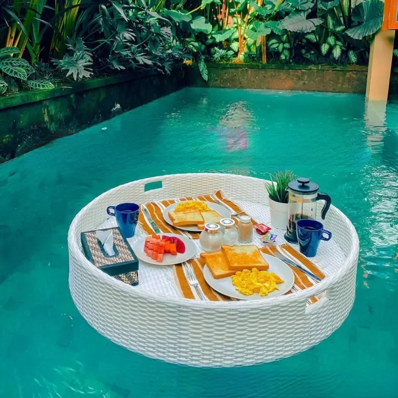 Swimming Pool Floating Breakfast Tray Water Rattan Basket Wedding Photography Photo Props Tray For Decorationins Net Red 6
