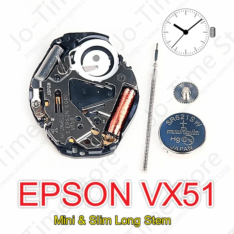 VX51 무브먼트 Epson VX51e 무브먼트 일본 무브먼트 미니 & 슬림 롱 스템 3 핸즈 무브먼트