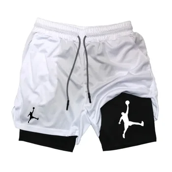 2025 Men's quick-drying and breathable gym training shorts, fashionable two-in-one jogging shorts, summer casual sports shorts 1