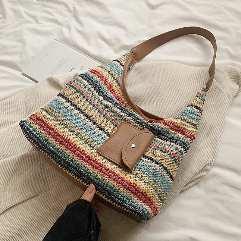 Borsa Tote Intrecciata a Mano di Grande Capacità per Donna, Borsa alla Moda per Pendolari, Stile INS, Borsa da Spiaggia per Viaggi Quotidiani - immagine 6