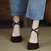 2024 Spring and Autumn New Fashion Square Toe Thick Heel Retro Matte Sexy Trendy Cross Buckle Women's Shoes 5