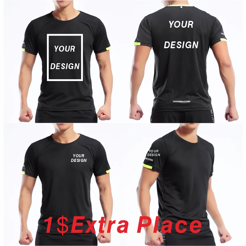T-shirt a maniche corte in poliestere ad asciugatura rapida da uomo Stampa personalizzata sfusa Logo ricamato Sport Corsa Girocollo traspirante Top 4XL - immagine 2