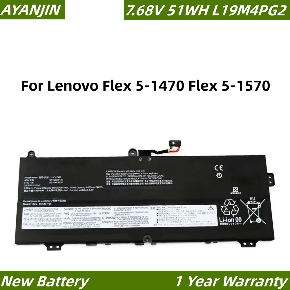 

L19M4PG2 L19D4PG2 L19L4PG2 7.68V 51WH Laptop Battery For Lenovo Flex 5-1470 1570 SB10X63137 SB10X63139 SB10X63140 X63136 X63138