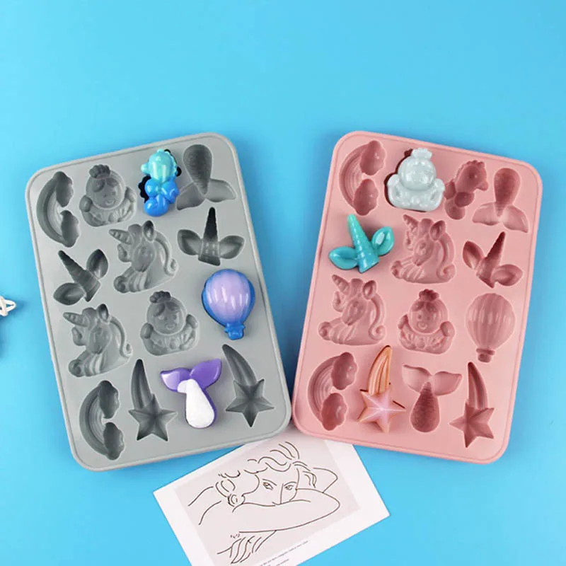 

3D Cartoon Unicorn Mermaid Silicone Chocolate Mold Handmade Cake Fondant Baking Tools Soap Reisn Mould Ice Cube Molds Baking Pan