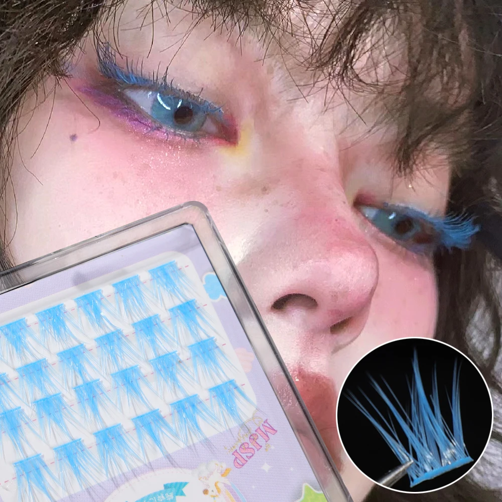 Pink White Blue Purple Colored Eyelash Clusters Manga Lashes Colored False Eyelashes Natural Mink Faux Bunche Makeup fake eyelashes false eyelashes