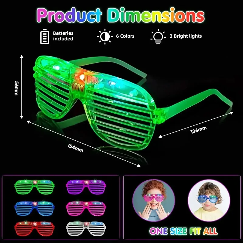 10PCS Neon Colours Eyeshade Lampshade Luminous LED Glow Glasses Christmas Party Mardi Gras Decoration Party Glasses Supplies glow glasses