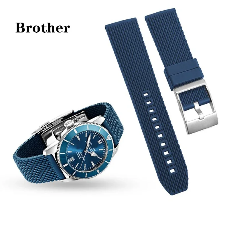 Cinturino Per Orologio In Gomma Siliconica Blu Scuro Nero 22Mm Accessori Per Orologi Cinturino Morbido Per Navitimer/Avenger Per Cinturini Per Bretell