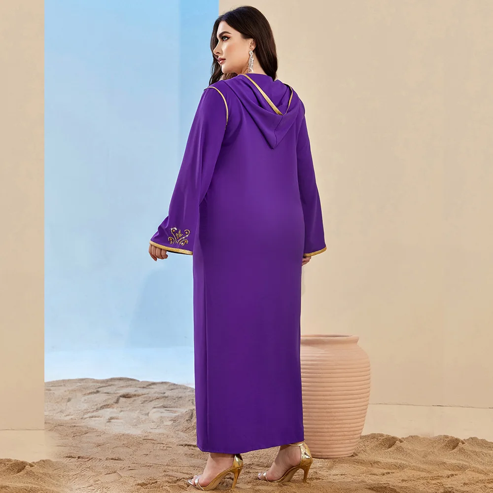 Abaya For Women Purple V-neck Print Split Front Dress Muslim Women's Wear Dubai Saudi Arab Djellaba Fashion Women Clothing