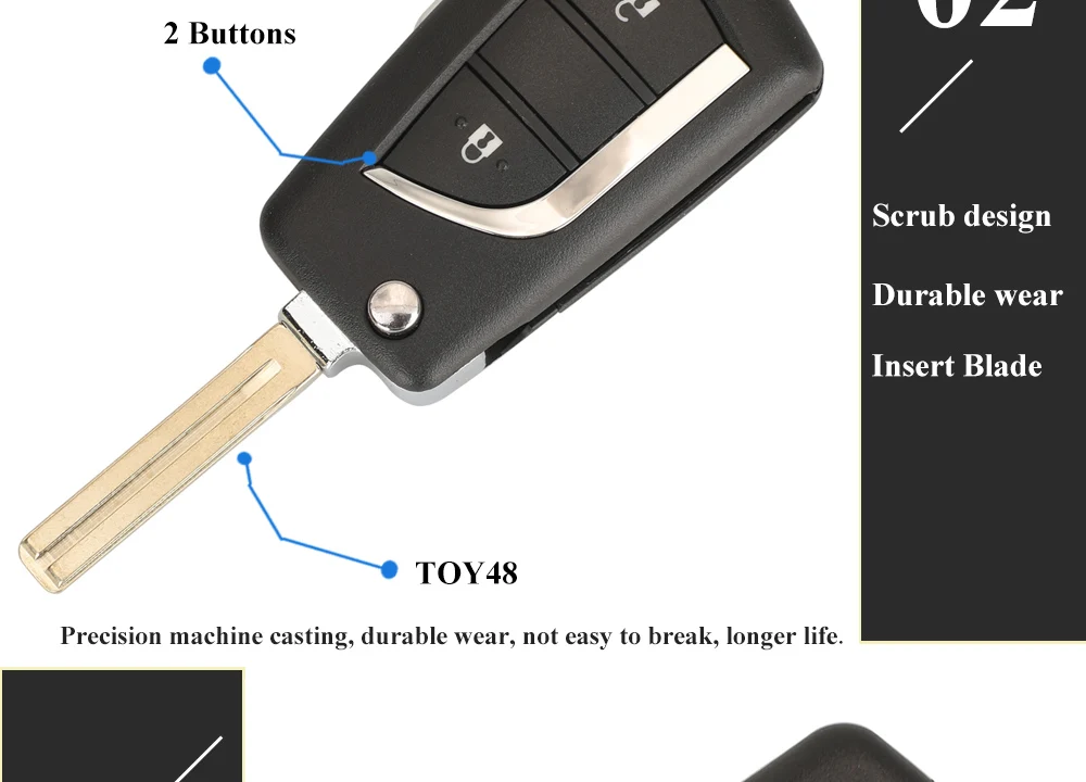 Keyforkess-FCCID BA2TA 2 pulsanti telecomando Flip chiave 433MHz H-8A Chip FOB per Toyota Hilux 2015 2016 2017 2018 2019 2020 - S707ee31a969d4120814264ec8226cfe14