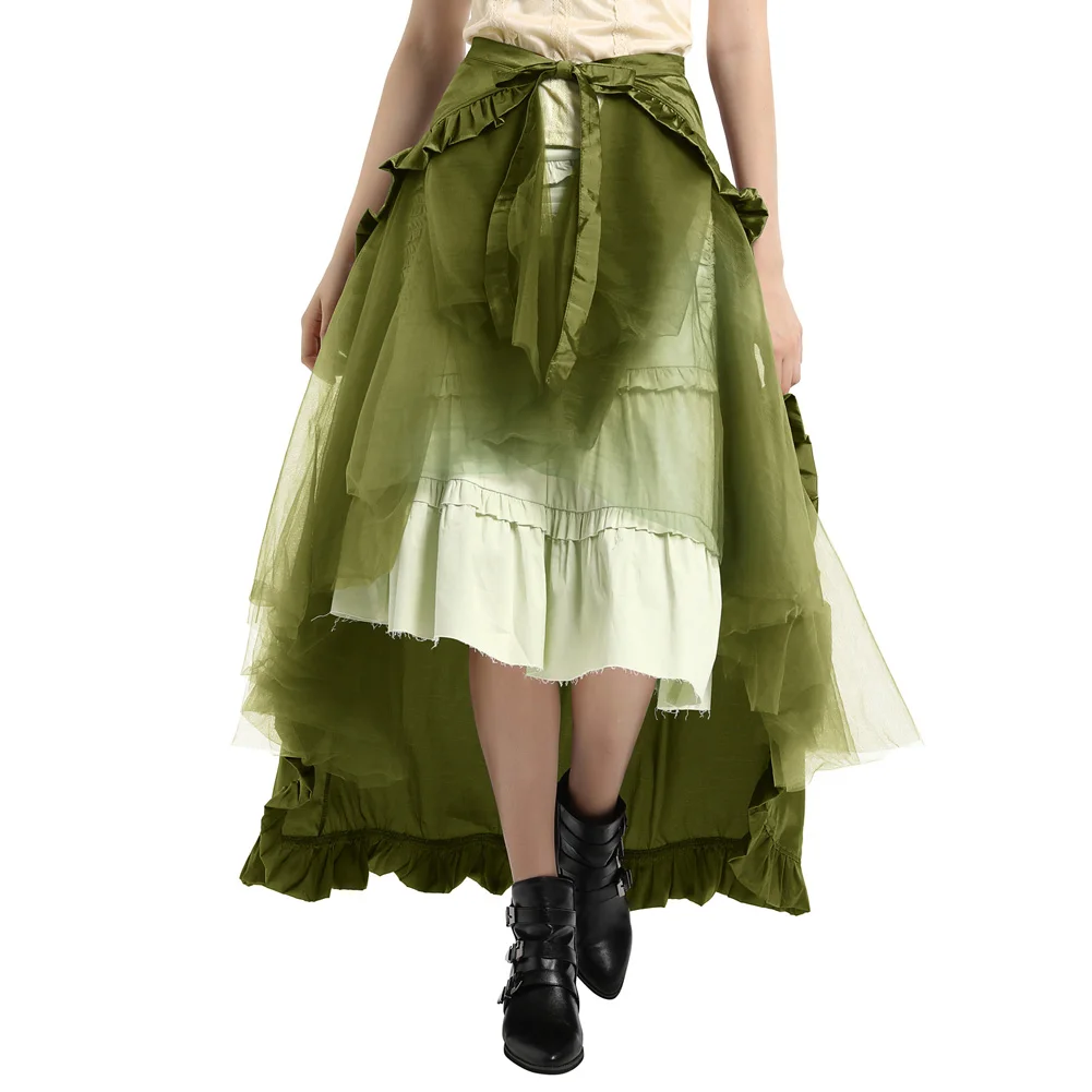 BP Steampunk Retro Victorian Lolita Punk Woman Clothing Elegant Vintage Ruffled Long Lace-Up Open Skirt Ladies Casual Fashion wooden ear skirt original elegant retro classical pure color lolita skirt women spring new all match kawaii slim midi calf skirt