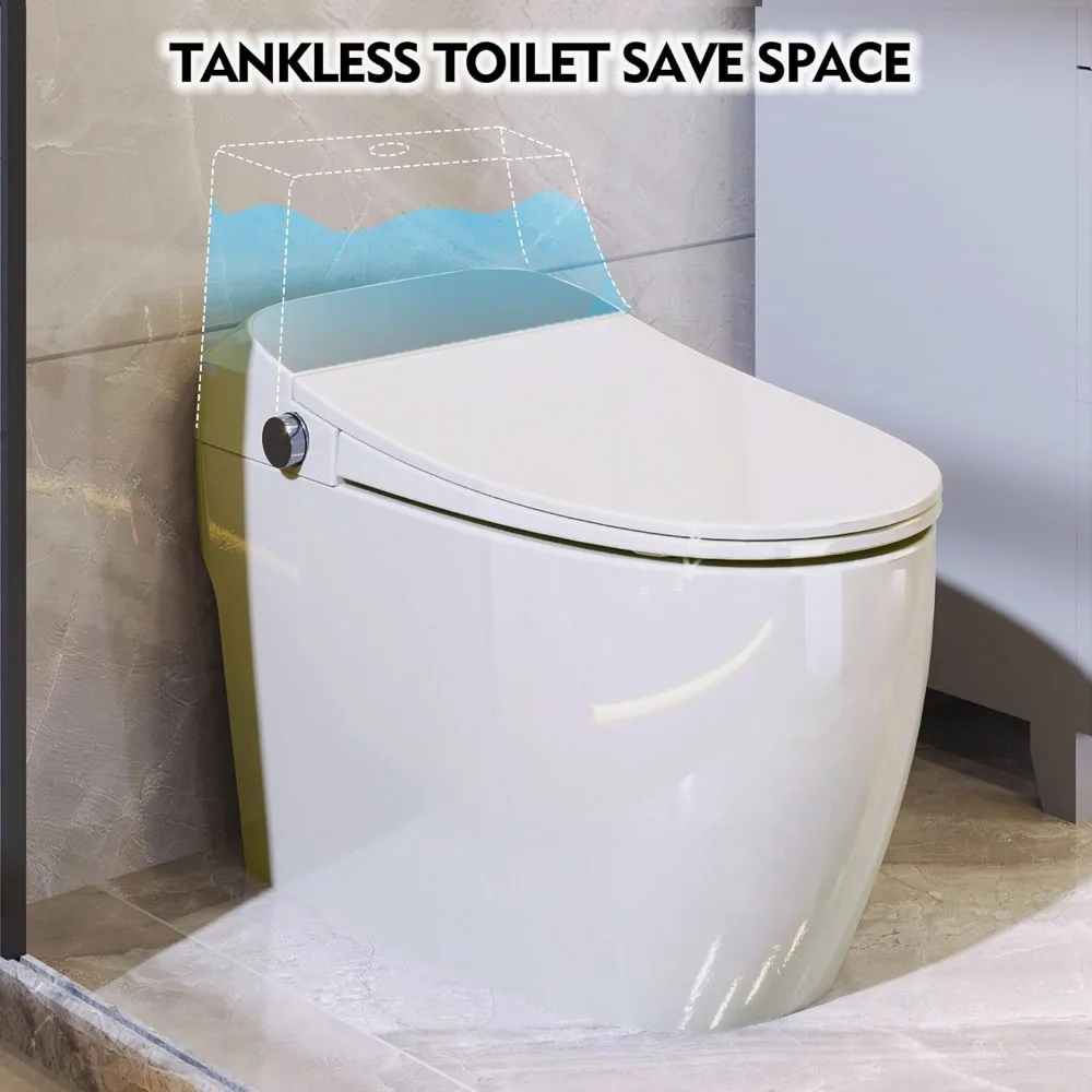 Smart Toilet, Tankless Toilet, Heated Seat, Foot Sensor Flush, White Night Light, Power Off Flush Bathroom, One Piece Toilets 6