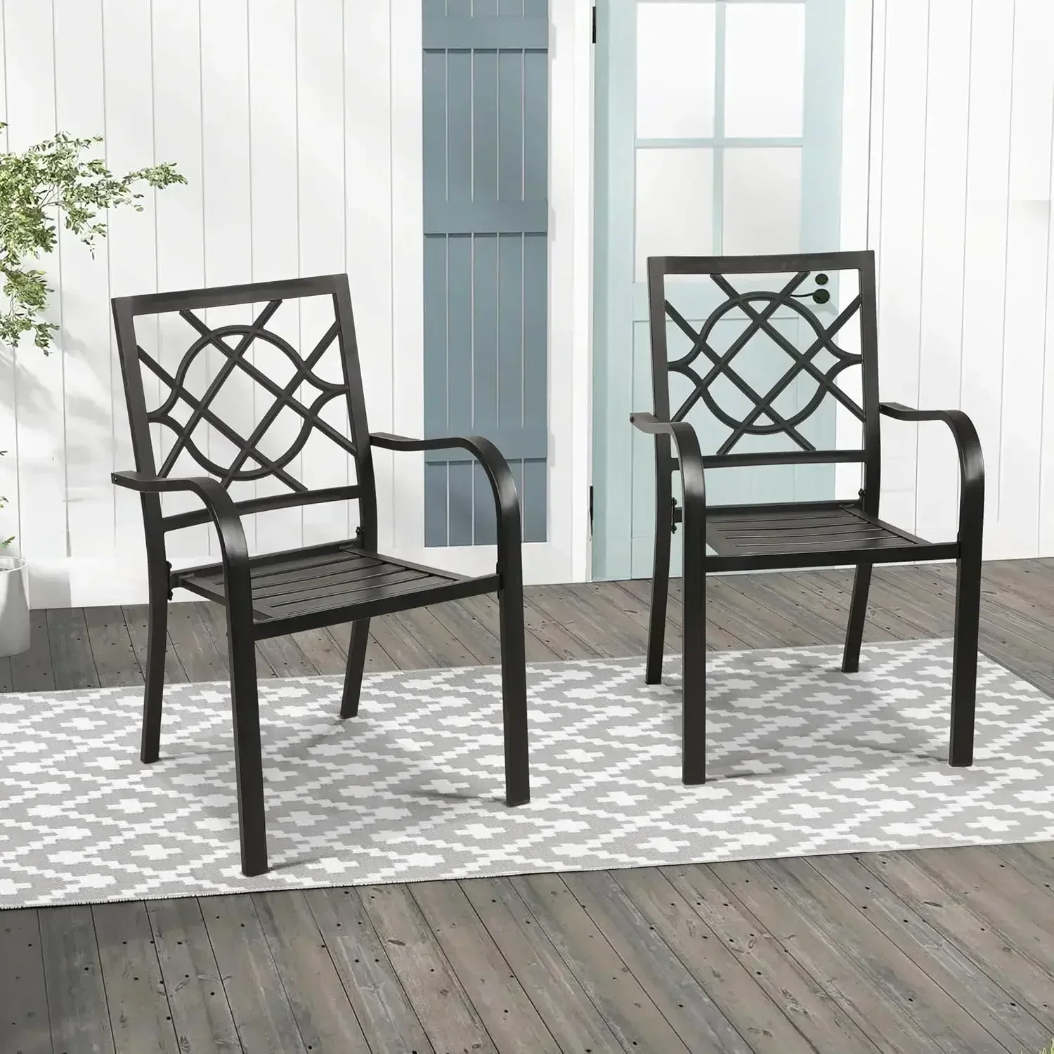 -New-300lbs Patio Chairs Set of 4 Outdoor Dining , Metal Frame Stackable Patio Dining , Wrought Iron Black Outdoor Chair