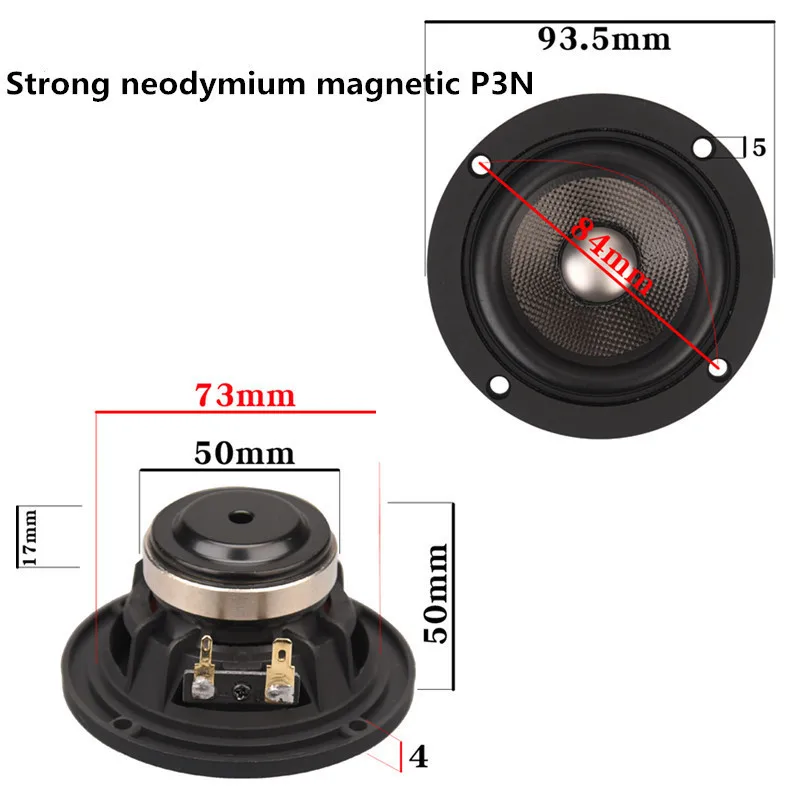 HF-308 Titanium Film Carbon Fiber Cone Neodymium Magnet 3 Inch Full Range Speaker Unit P3-93n Upgrade Car Midrange（1PCS）
