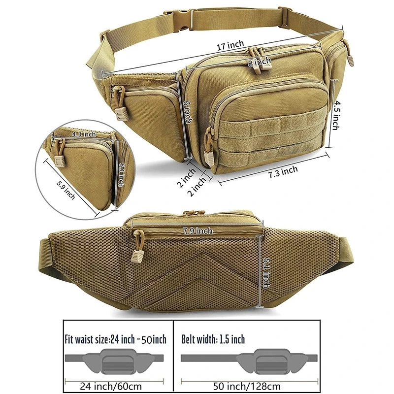Military Tactical Waist Gun Bag Belt Bumbag Waterproof Nylon Molle EDC Fanny Phone Pouch for Hunting Climbing Camping