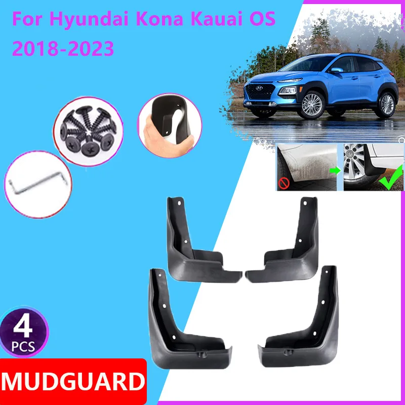 

Автомобильные кранцы для Hyundai Kona Kauai OS 2018 ~ 2023 2019 2020 2021 2022, задние брызговики, грязеотталкивающая защита переднего колеса, брызговик, крышка, автомобильные аксессуары