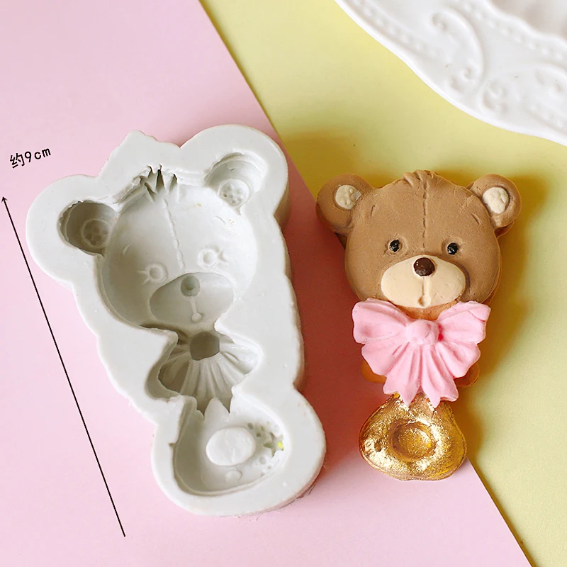 9cm TEDDY BEAR BORDER SILICONE MOULD FOR CAKE TOPPERS, CHOCOLATE