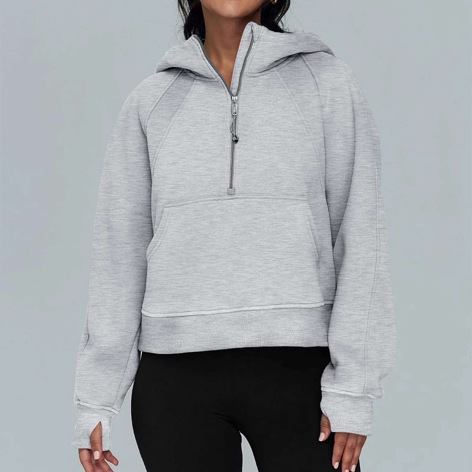 Oversized Scuba Half-Zip Hoodie Waist Length Jackets Sweatshirts Soft  Thumbholes Leisure Yoga Coat for Winter - AliExpress