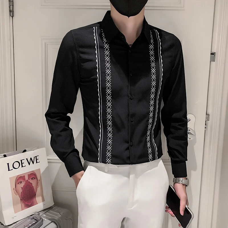 Camisas bordadas De marca para hombre, camisa larga De estilo británico con estilo Social, diseño De Boutique, camisa Luxe Pour Homme 4XL| | - AliExpress