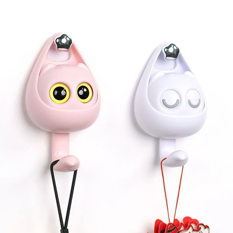 

Creative Cute Cartoon Big Eyes Cat Self-adhesive Hooks For Clothes Hat Scarf Key Holders Rack Home Decoration Wall Shlef Hanger