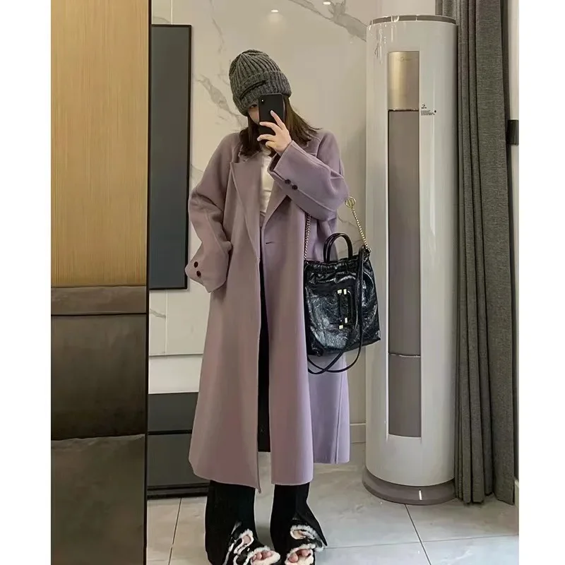 

Korean Style Basic Women Woolen Long Coat High Street Style Winter Thick Loose Jacket Trench Fashion Single Breasted Overcoat