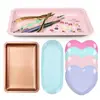 Stainless Steel Nail Tool Storage Tray Solid Color Ellipse Square Shape Nail Art Tools Storage Plate Love Heart Shape 3