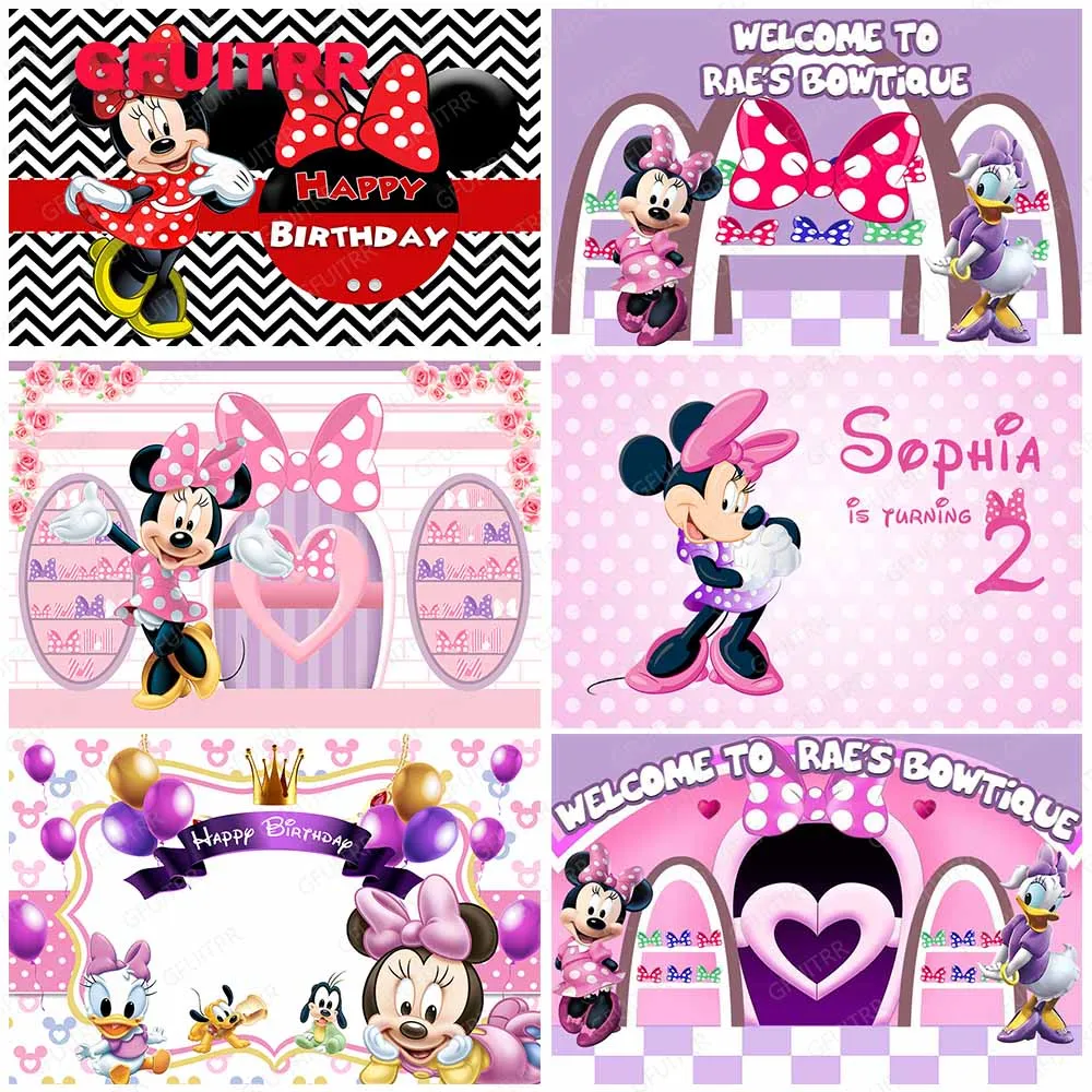 Minnie Mouse Bowtique Template - Minnie Mouse Daisy Duck Birthday Party Backdrop Princess Girls Kids 1st 2nd 3rd Birthday Photography Background