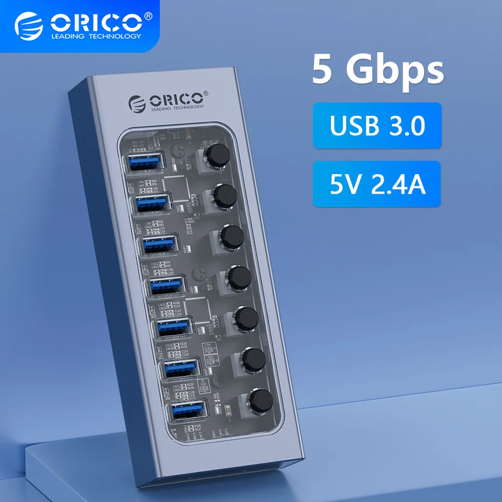 Orico-powered Usb Hub Splitter Socket com Multi Usb 3.0 Port Slot Plug On-off Switch Dock Power Strip Adapter para pc Laptop