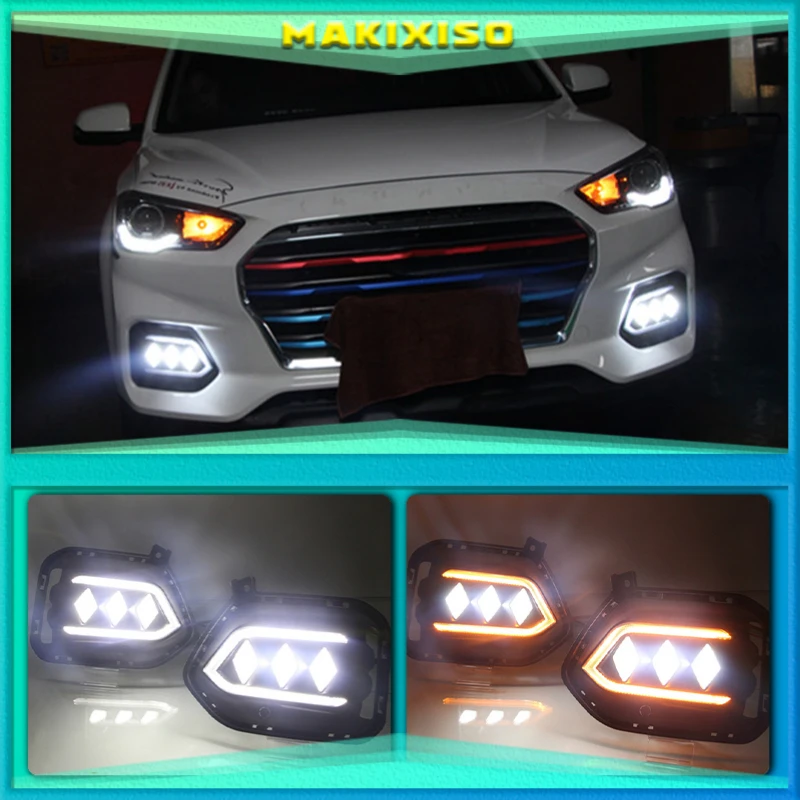 

2PCS For Hyundai IX35 2018 2019 Flowing Turn Yellow Signal Function 12V Car DRL LED Daytime Running Light Fog Lamp
