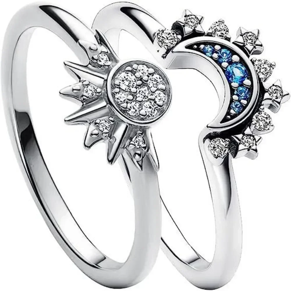 2pc/set Sparkling Ring Riyue Suitable Ring for Women To Wear Fashion Female Sun Moon Star Finger Rings Womens Ring Jewelry Rings Ring Jewelry