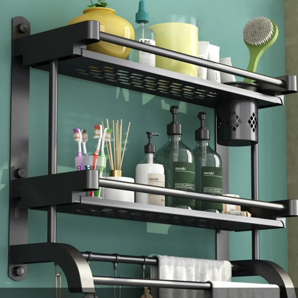 Bathroom Toilet Storage Rack 304 Stainless Steel Tower Rack Punch Free Towel Rack Wall Hanging Cosmetics Shelf