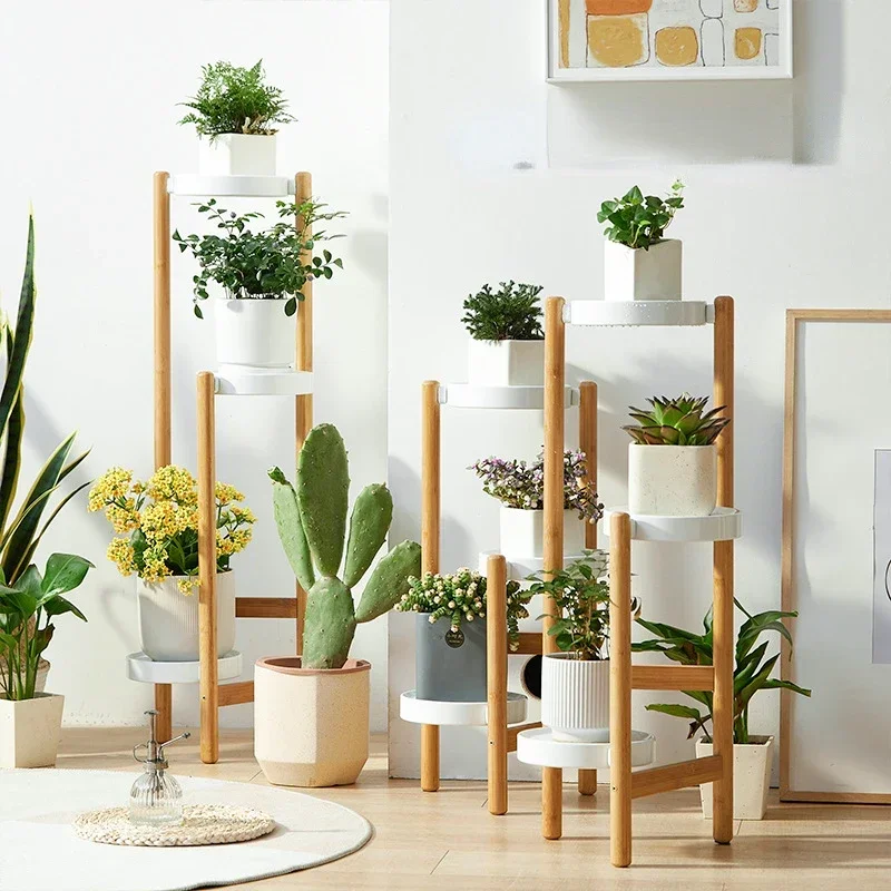 MultiLayer Wooden Flower Stand FloorStanding Nordic Succulent Planter Balcony Living Room Plant Stand for Indoor Gardening Decor