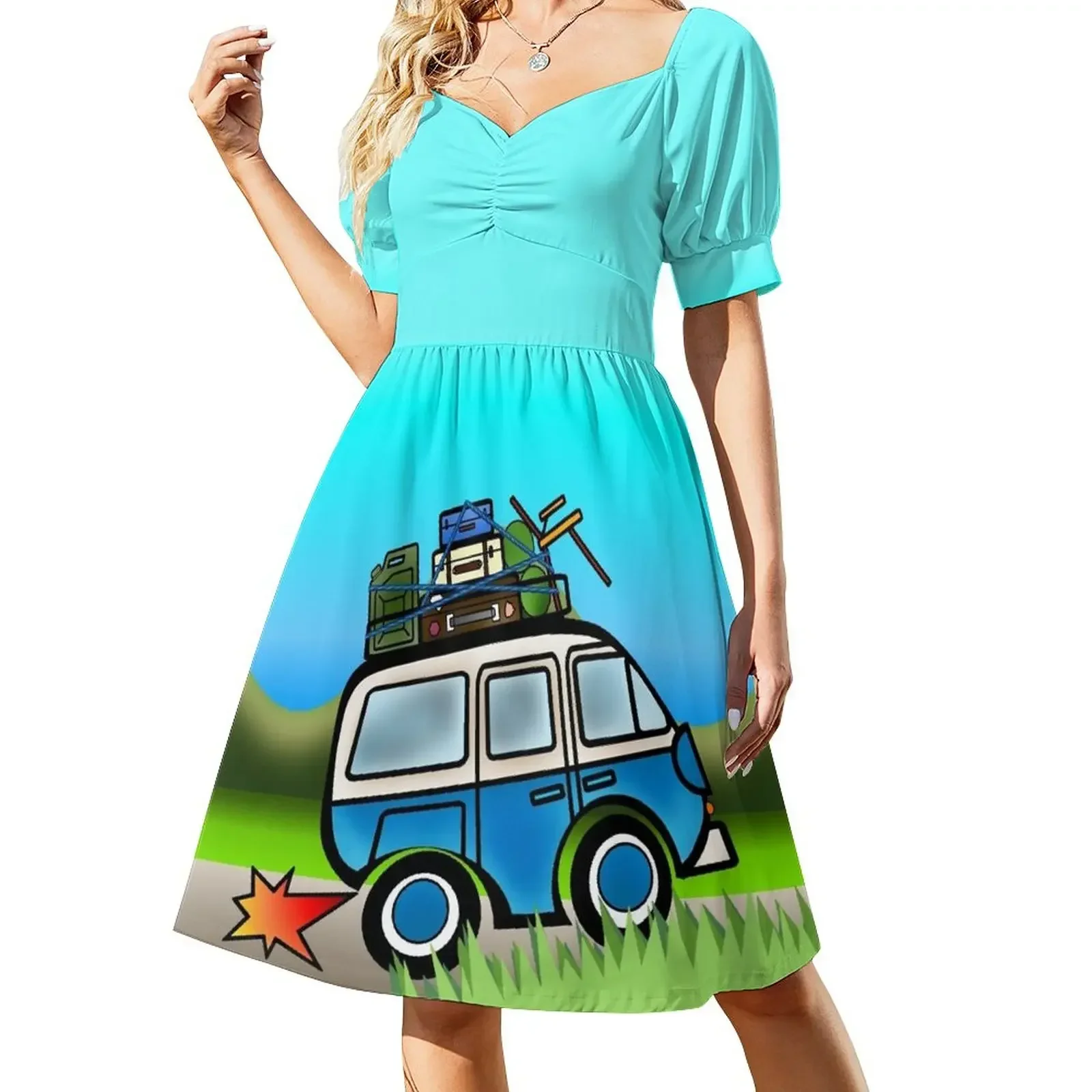 thumbnail image 1 of Vestido de manga corta Happy Camper, ropa de verano para mujer, vestidos, vestido de verano para mujer, mono de verano para mujer, 1 of 7