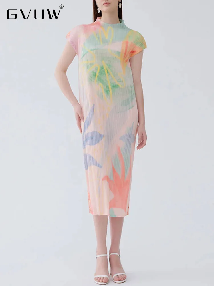 

Женское Плиссированное Платье с принтом GVUW, элегантное вечернее платье средней длины с воротником-стойкой без рукавов, модель 17G7081, 2024