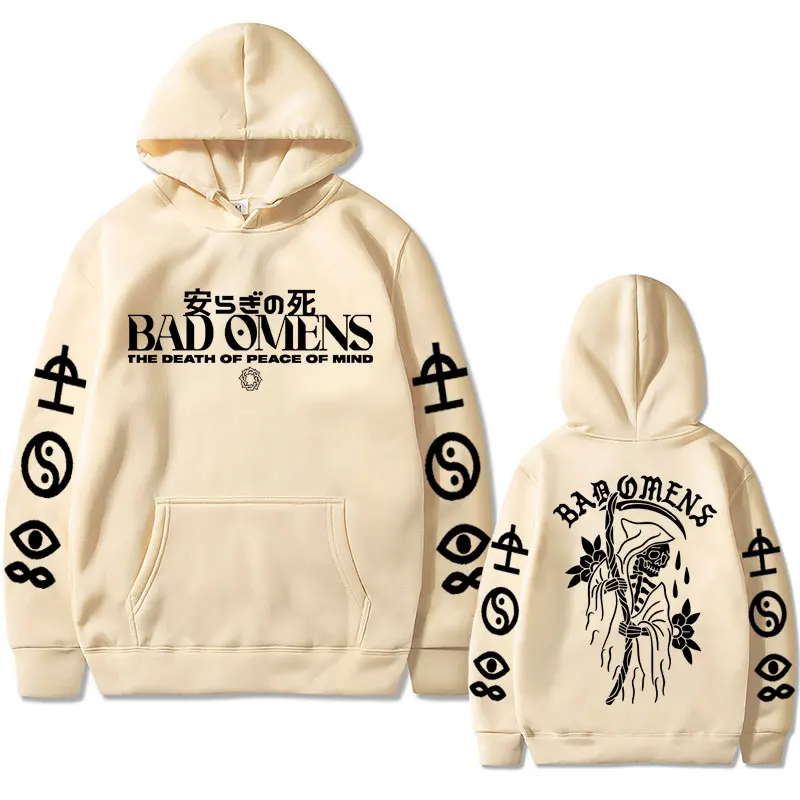 thumbnail image 1 of Sudadera con capucha con estampado de Bad Omens Band Tour, sudadera con estampado de música americana, The Death of Peace of Mind, sudaderas con capucha gráficas de esqueleto, sudaderas góticas de Roc, 1 of 4