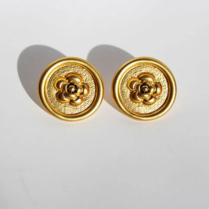 Vintage Golden Camellia Stud Earrings Elegant Flower Earring