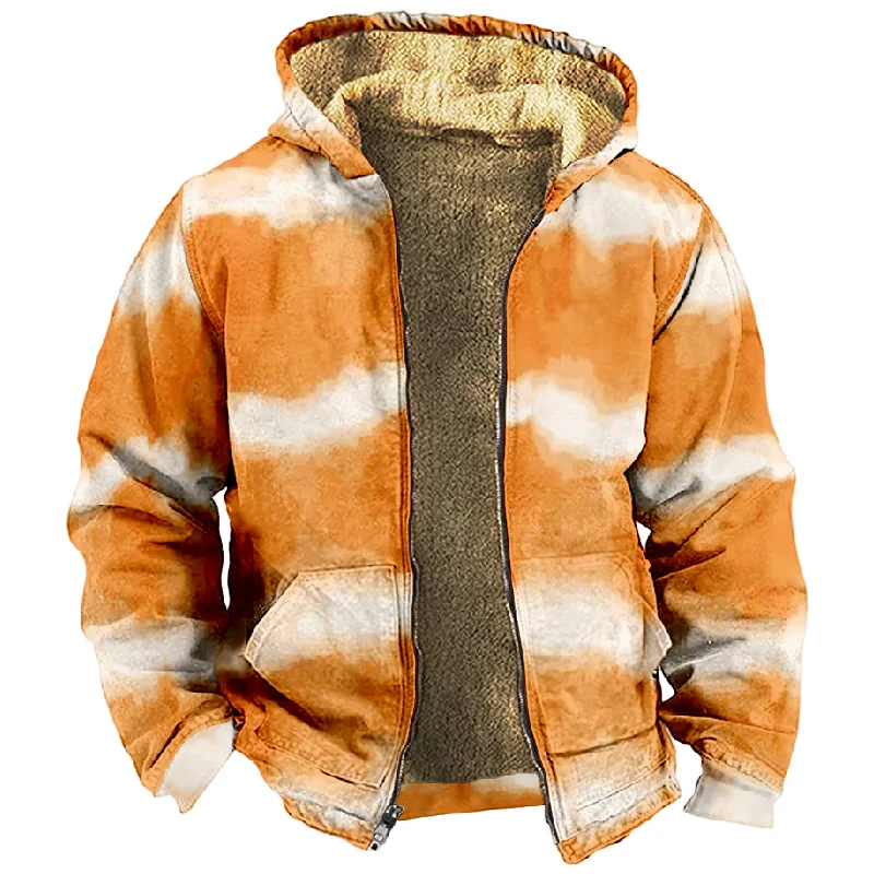 New Tie Dyed Cotton Coat Hooded Sweater Casual Print Long Sleeve Zipper Sweater Thick Cotton Coat Winter Style