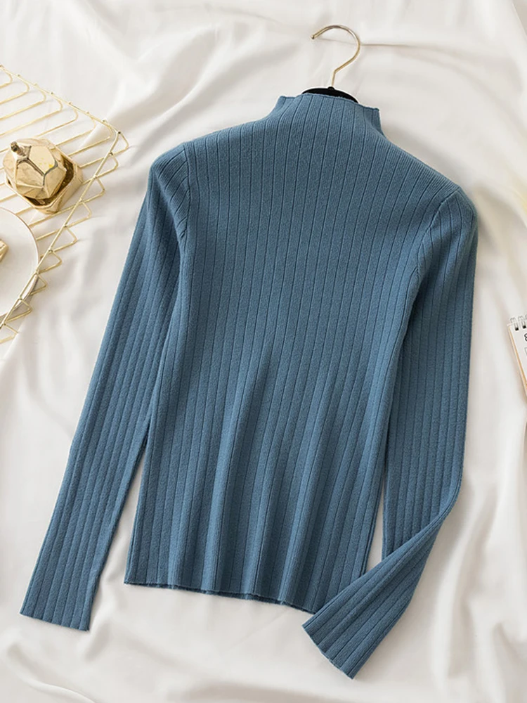 

Half High Collar Sweaters Women 2022 Autumn Winter Slim Pullover Sweater Long Sleeve Top Black White Knit Casual Woman Clothes