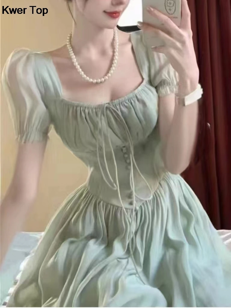 

Платье женское ТРАПЕЦИЕВИДНОЕ, Элегантное однобортное блестящее платье во французском стиле, на шнуровке, в Корейском стиле принцессы, на лето, для выпускного вечера