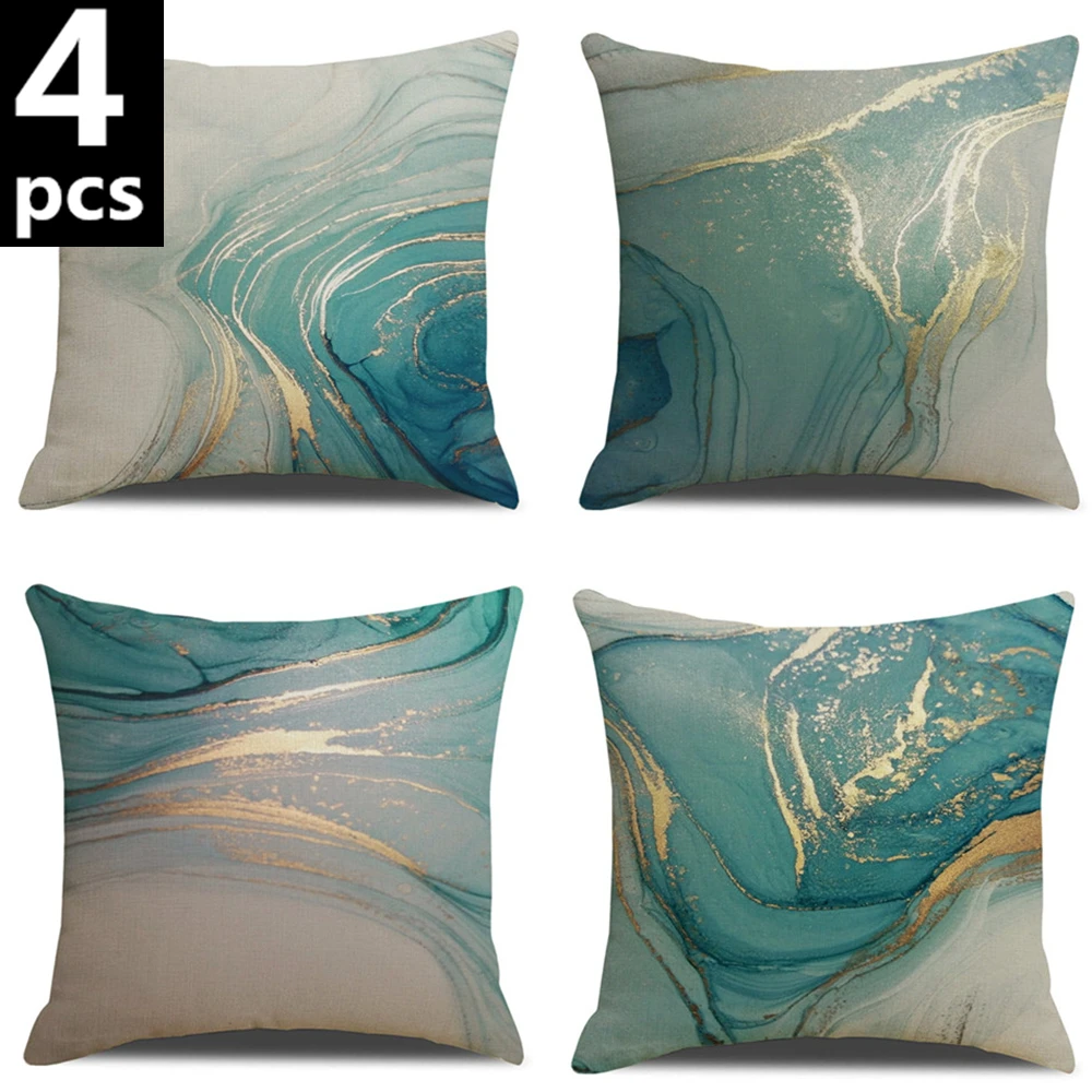 4pcs/set 45cm Modern Simple Marble Gold Green Geometric Marble Pillow Cover Home Sofa Decor Pillowcase Bedroom Cushion Cover