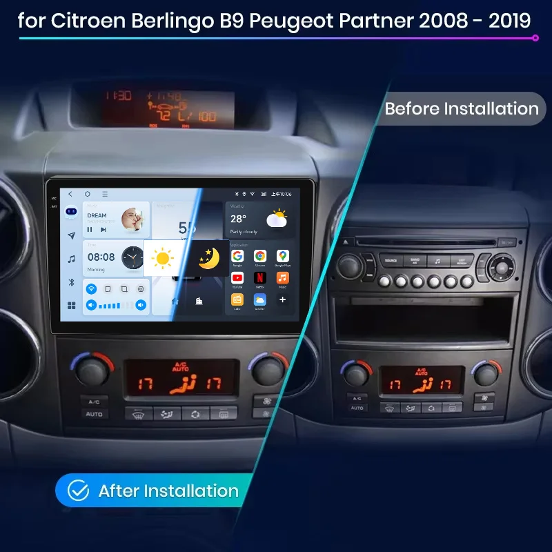 JIUYIN Car Radio For Citroen Berlingo B9 Peugeot Partner 2008 wireless CarPlay Android Auto No 2 din 2din DVD