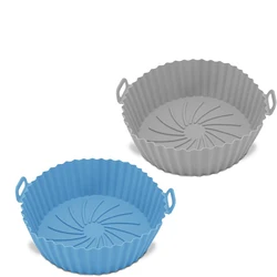 Round Silicone Air Fryer & Oven Liner Set - Reusable Non - Stick Cooking Mats (2 - Pack) (Grey Blue)