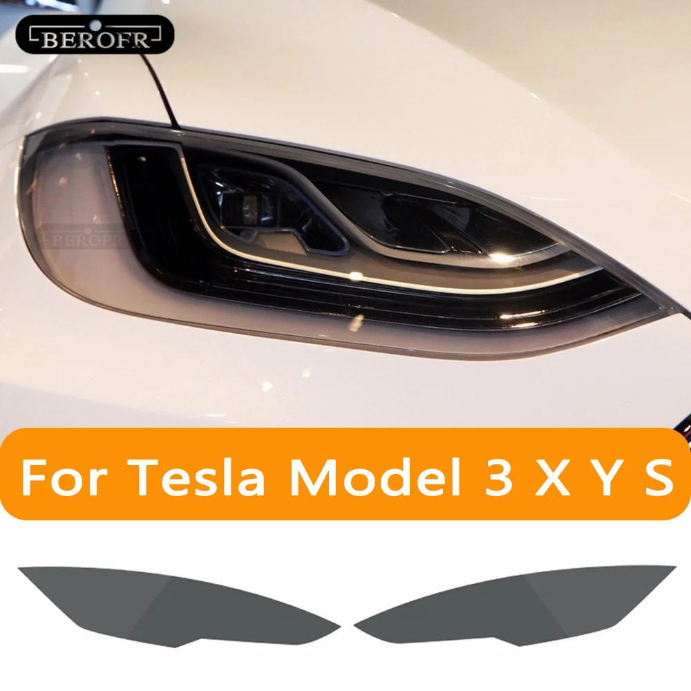 

For Tesla Model 3 X Y Model S Car Headlight Tint Smoke Black Protective Front Light Film Protection Transparent TPU Sticker 2PCS