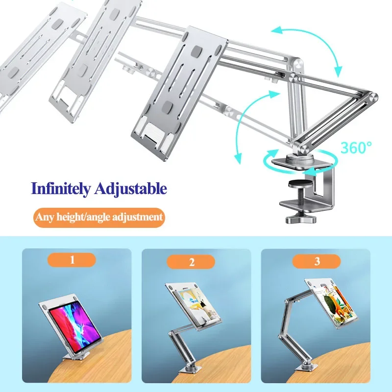 Suporte Rotativo para Notebook Tablet Clamp Hightening Suporte Book Bracket Altura Ajustável Desktop Cama Preguiçoso Oatsbasf360 ° - Imagem 4