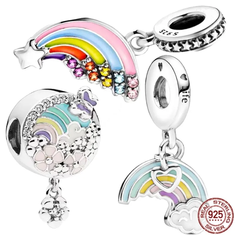 

Rainbow Series Silver 925 Fit Original Pandora Bracelet iridescent clouds Pendant Charm Bead DIY Jewelry Making For Women Gift