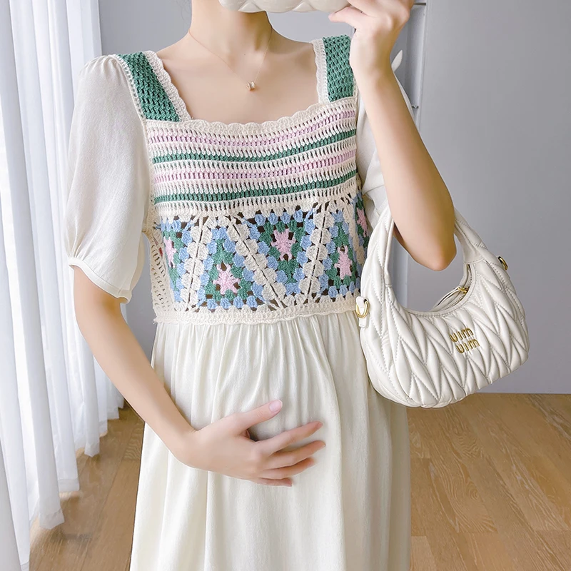 green emerald velvet dress Summer Pregnancy/Nursing Floral Print Dress M / White main image 1