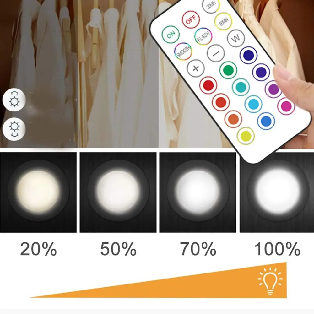 

RGB 13 Colors Wireless Night Ligh Dimmable Wireless Under Cabinet Light Remote Control Touch Sensor Closet Light Bedside