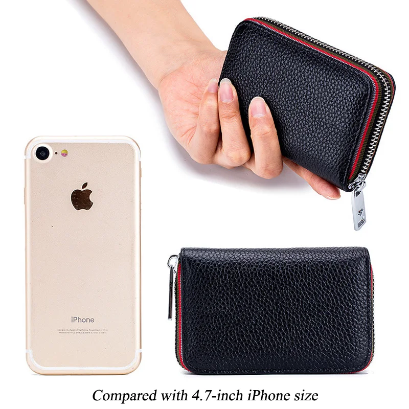 Women's Card Bag Genuine Leather Credit Card Holder Rfid Wallet Change Organizer Small Purse Zipper