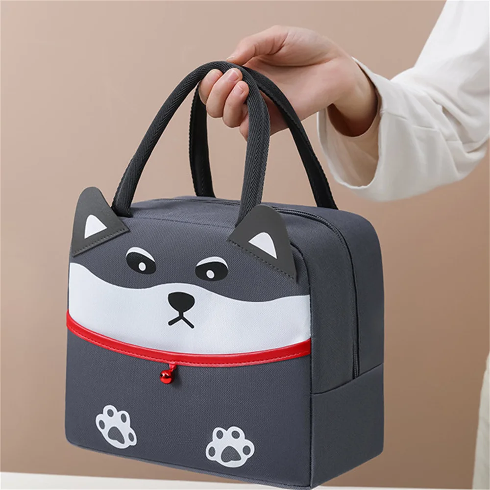 Cute Kawaii Lunch Bag With Aluminum Foil Insulation – Large Capacity, Beige Milk Tea Bear Pattern, Handle & Side Pocket